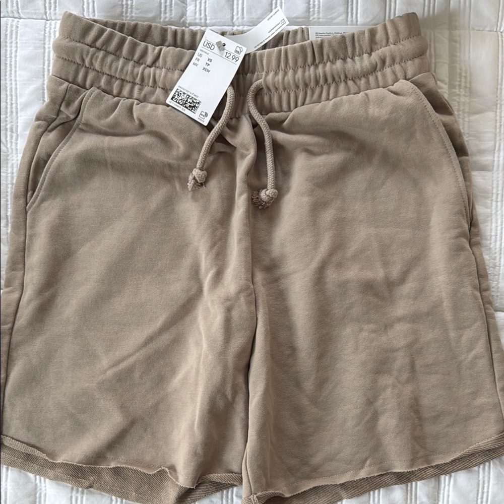 Beige Casual Drawstring Shorts